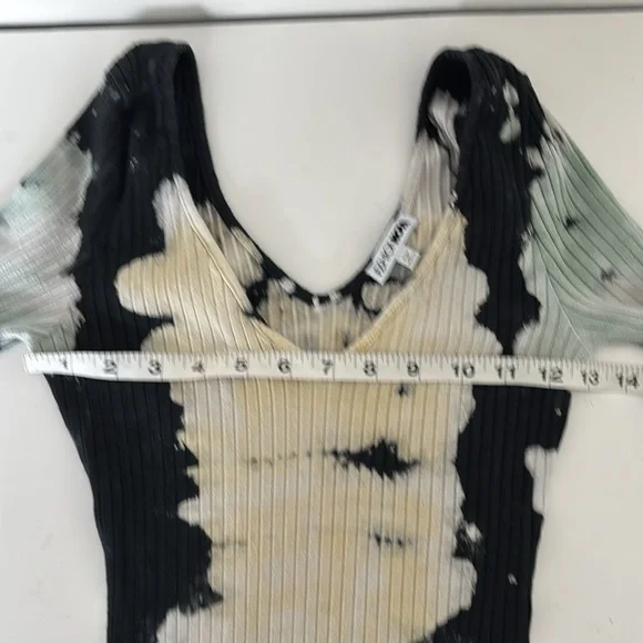 Ribbed Tie-Dye Dress L Bodycon V-Neck Bleach Wash Grunge Indie Sleaze Streetwear - Picture 12 of 13
